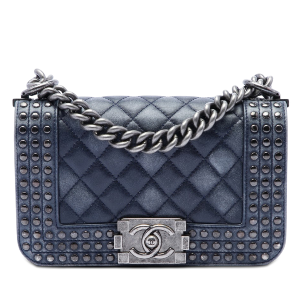 Pre-Loved Chanel Paris Dallas Small Quilted Distressed Calfskin Studded Boy Flap